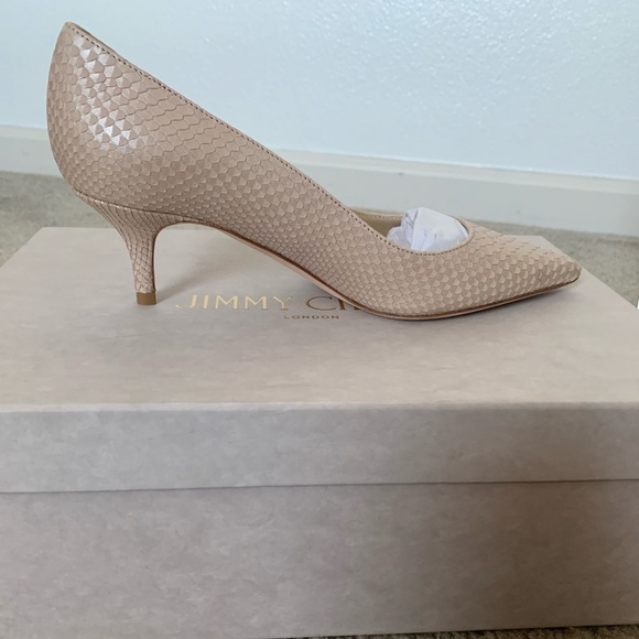 Jimmy Choo Nude Aza Pearlised Printed Leather Pointy Toe Heels - Picture 7 of 11